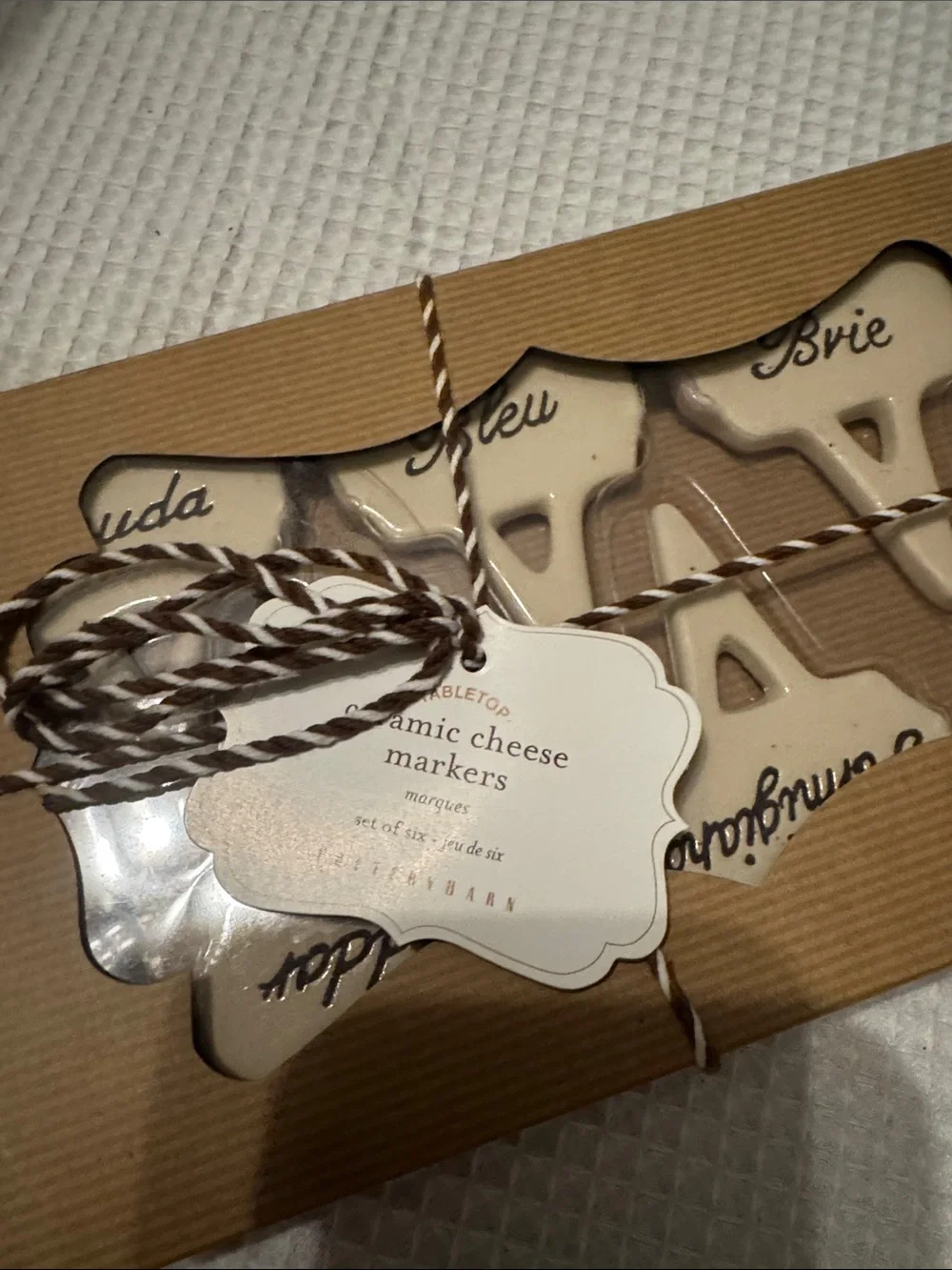 Pottery Barn New Set of Ceramic Cheese Markers - Cream with Script
